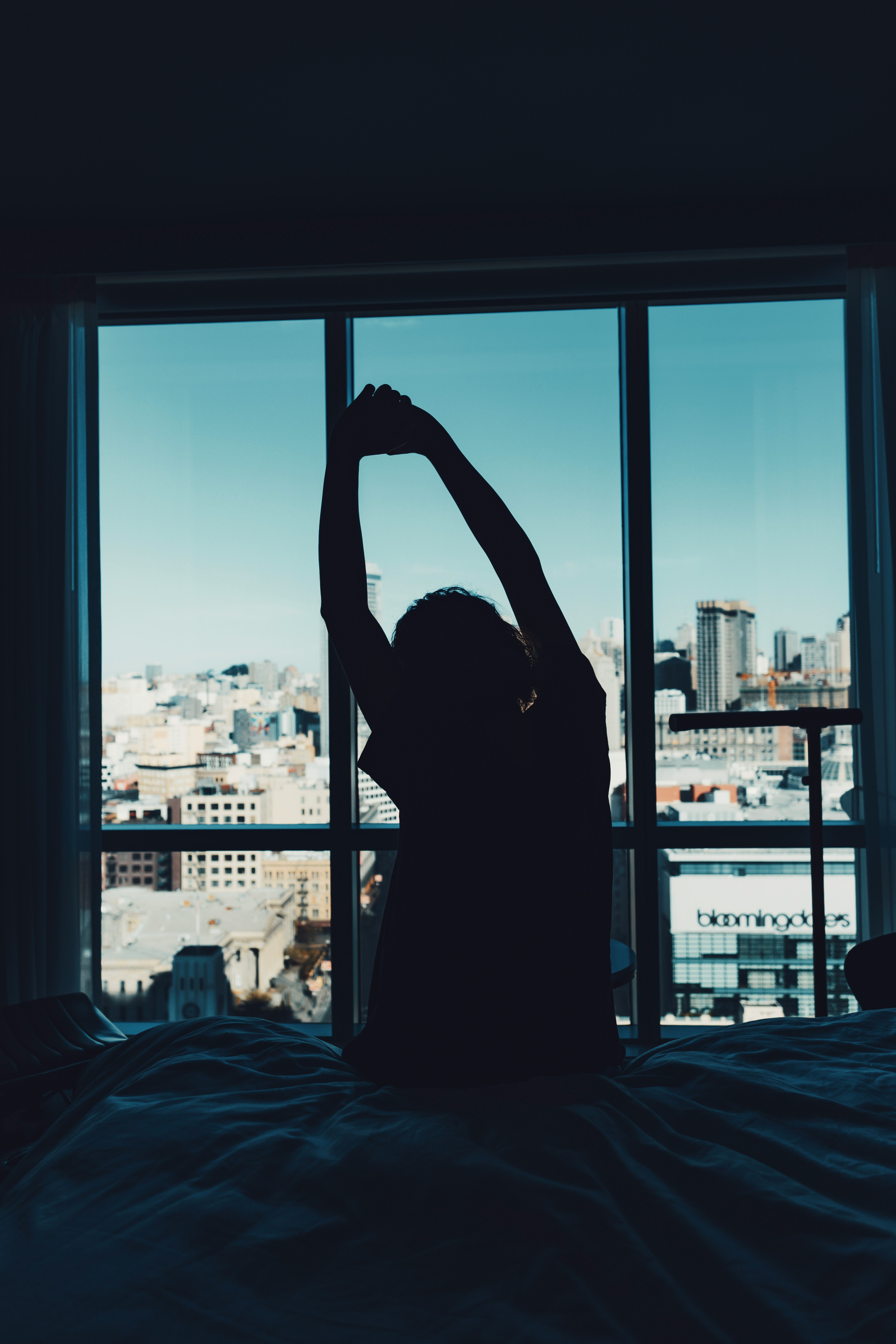 Person waking up refreshed after restful sleep